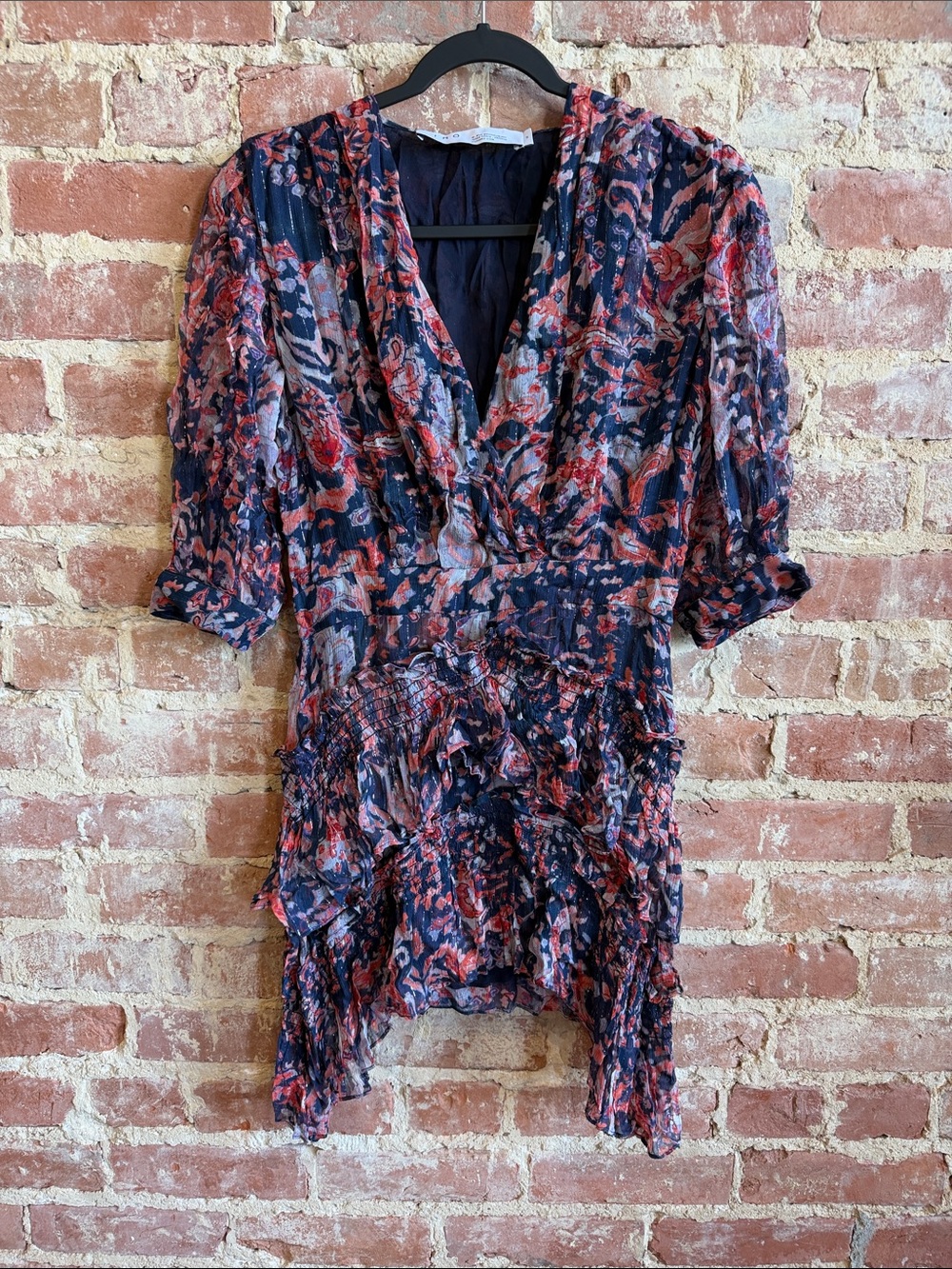 IRO Navy Floral Ruffle Dress